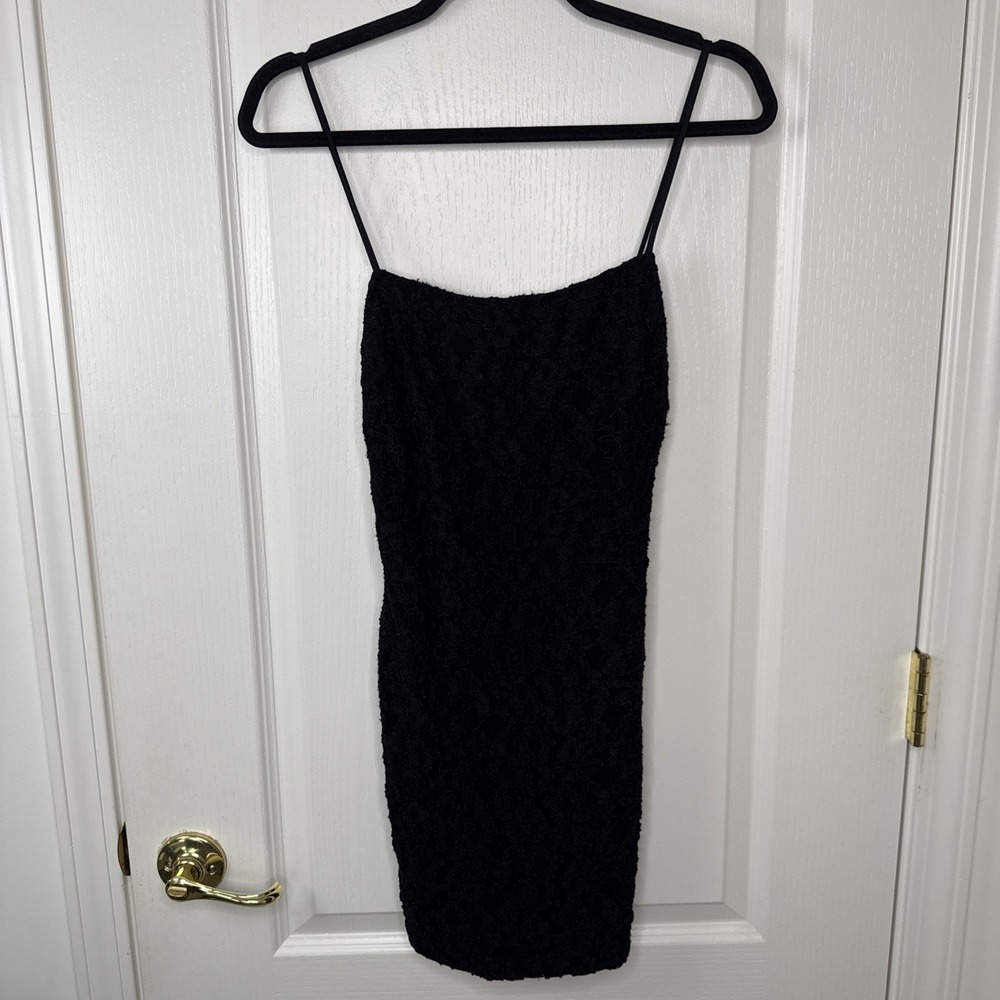 Michi by Boule de Neige Black Stretch Lace Mini Dress S 90s Y2K Bodycon Slip